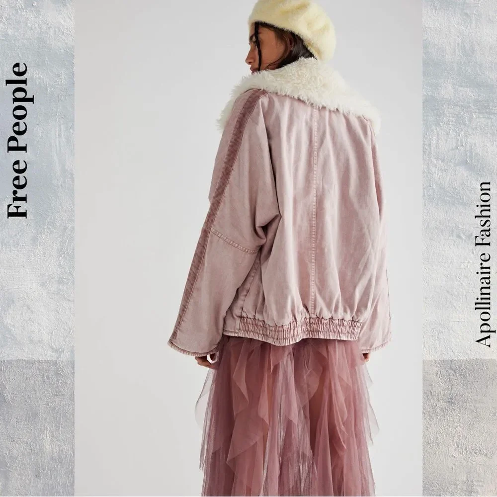 FREE PEOPLE LOLA DENIM JACKET IN PALE MAUVE MEDIUM NWT